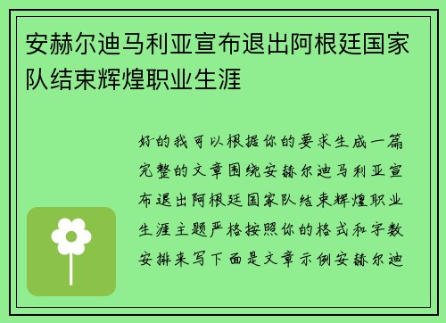 安赫尔迪马利亚宣布退出阿根廷国家队结束辉煌职业生涯