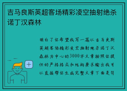 吉马良斯英超客场精彩凌空抽射绝杀诺丁汉森林